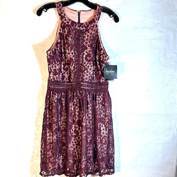 by & by dress NWT Bordeaux Size 11 Lace Sleeveless Party Red Purple Cocktail - Picture 4 of 8